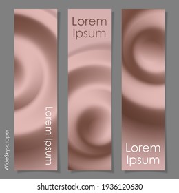 Wideskyscraper banners brown, white fluid. Colors of coffee, cacao, chocolate. Vector illustration for postcard, business card, decor, design, arts, party, sale, advertising.