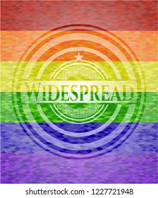 Widespread emblem on mosaic background with the colors of the LGBT flag