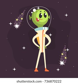 Widespread smiling alien posing with arms akimbo