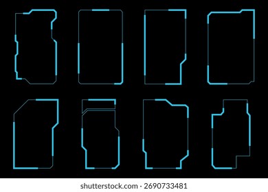 Widget marco para smartphone. Maqueta de Anuncio geométrico de marco. Colección de marco de hud futurista cuadrado, oval, rectángulo, círculo. Elementos de diseño para teléfono de aplicación, menú de juegos y Sitio web.