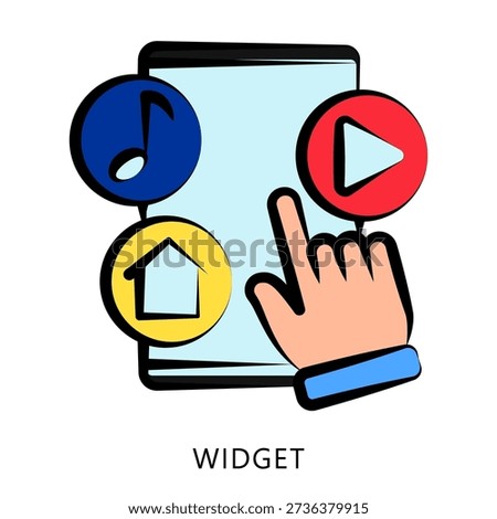 Widget Outline Color Hand Drawn Icon. Mini Illustration For Modern Concept, Ui, Ux Web And App Development. Related To Seo And Online Marketing.