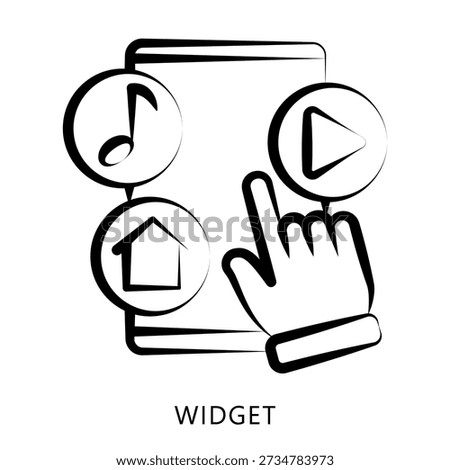 Widget Outline Hand Drawn Icon. Mini Illustration For Modern Concept, Ui, Ux Web And App Development. Related To Seo And Online Marketing.