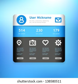 Widget profile for social media. Minimal application for web or mobile devices.
