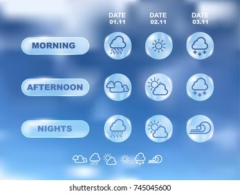 Widget weather interface. Set of vector illustration icons for mobile application