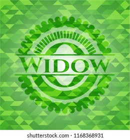 Widow green emblem with triangle mosaic background