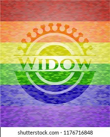 Widow on mosaic background with the colors of the LGBT flag