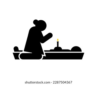 Widow sign icon. Widow at coffin. concept of sorrow and suffering