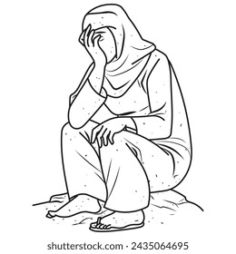 A widow weeping in outline and vector format.