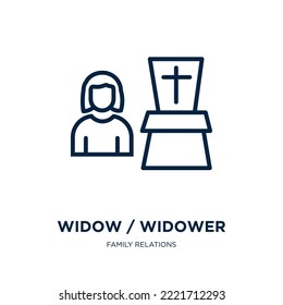 widow  widower icon from family relations collection. Thin linear widow  widower, cartoon, plane outline icon isolated on white background. Line vector widow  widower sign, symbol for web and 