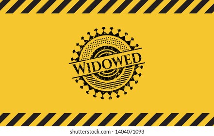 Widowed black grunge emblem inside yellow warning sign. Vector Illustration. Detailed.