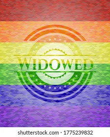 Widowed emblem on mosaic background with the colors of the LGBT flag. 