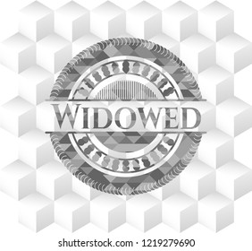 Widowed grey badge with geometric cube white background