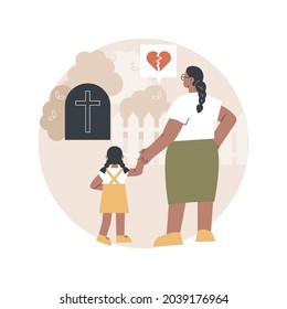 Widowed Person Abstract Concept Vector Illustration. Spouse Died, Sorrowful Elderly, Grieving Husband And Wife, Support Group, Loss Of Partner, Funeral, Gravestone, Memory Abstract Metaphor.