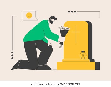 Widowed person abstract concept vector illustration. Spouse died, sorrowful elderly, grieving husband and wife, support group, loss of partner, funeral, gravestone, memory abstract metaphor.