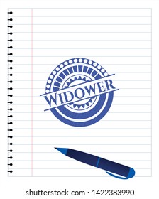 Widower blue ink pen emblem. Vector Illustration. Detailed.