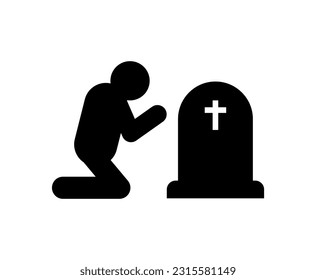 Widower at his wife's grave. concept of sorrow and suffering