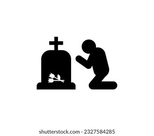 Widower at his wife's grave. concept of sorrow and suffering