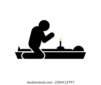 Widower icon. Widower at coffin. concept of sorrow and suffering