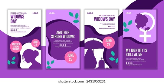 Widows Day Social Media Stories Flat Cartoon Hand Drawn Templates Background Illustration