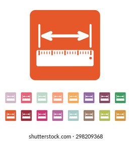 The width measurement icon. Ruler and straightedge, scale symbol. Flat Vector illustration. Button Set