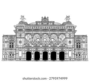 Wiener Staatsoper Vienna State Opera Austria Österreich bw Illustration