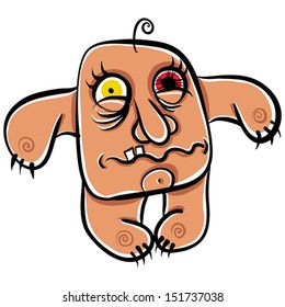 Wierd cartoon monster, absolute crazy numskull portrait, well, that is how i feel when you download it, vector illustration.