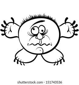 Wierd cartoon monster, absolute crazy numskull portrait, well, that is how i feel when you download it, black and white lines vector illustration.