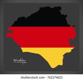 Wiesbaden City map with German national flag illustration