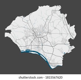 Wiesbaden map. Detailed map of Wiesbaden city administrative area. Cityscape panorama. Royalty free vector illustration. Outline map with highways, streets, rivers. Tourist decorative street map.