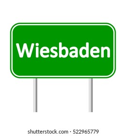 Wiesbaden road sign isolated on white background.