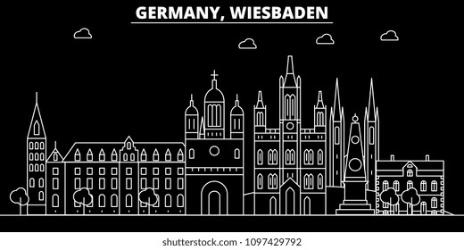 Wiesbaden silhouette skyline. Germany - Wiesbaden vector city, german linear architecture, buildings. Wiesbaden line travel illustration, landmarks. Germany flat icon, german outline design banner