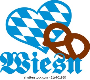Wiesn with pretzel and bavarian heart german