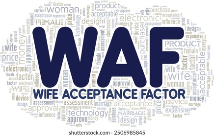 Wife Acceptance Factor WAF word cloud conceptual design isolated on white background.