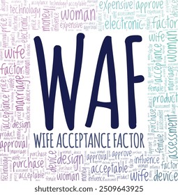 Wife Acceptance Factor WAF word cloud conceptual design isolated on white background.