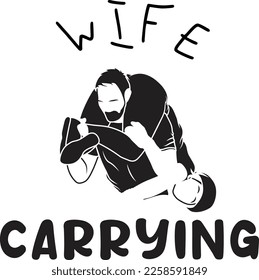 Wife carrying Logo. Eukonkanto graphic. Vector Finnish jogging with their wives. line art Illustration. Man carries his girlfriend on his back. Great Logo template isolated on a white background.