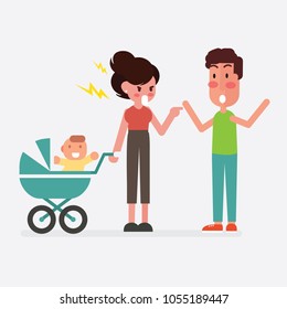 Wife and husband quarrel and angry - Unhappy family 