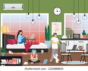 Wife and husband working at home office vector