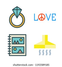 wife icon set. vector set about love, extractor hood, engagement ring and album icons set.