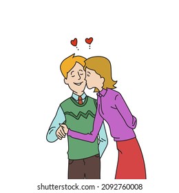 wife kiss husband with love cartoon vector illustration