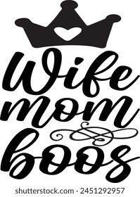 WIFE MOM BOOS amante del diseño de camisetas