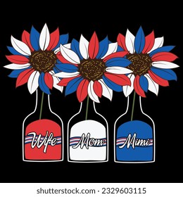 Wife mom mimi flowers 4th of july t-shirt design