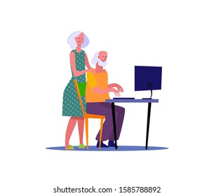 Wife supporting husband. People spending time together flat vector illustration. Activity, leisure, hobby concept for banner, website design or landing web page.