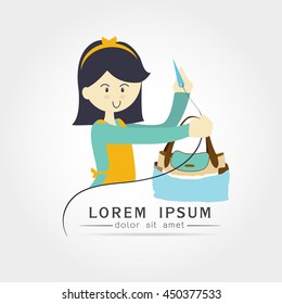 wife Using Sewing fashion bag. Image for booklets, brochures, flyers, websites. Cartoon character. on white background Vector illustration in flat style.