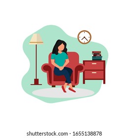 Wife waiting her husband back to work flat design illustration isolated with with background clip art