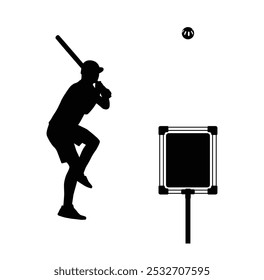 wiffleball game silhouette vector, wiffle ball player silhouette