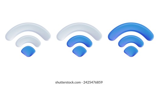 Wifi 3D icon, wireless Wi-Fi connectivity, connection, signal quality, enable remote internet access. Signal strength. 3D Realistic Wireless network vector illustration