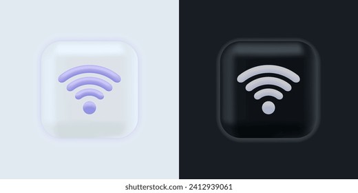 Wi-Fi 3D with signal set for web background design. Purple Wifi 3D signal cartoon collection. Internet access decorative design template. Vector isolated illustration.