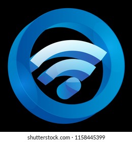 WiFi 3D Wireless Network Icon Isolated on Black Background