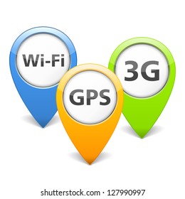 Wi-Fi, 3G and GPS icons, vector eps10 illustration