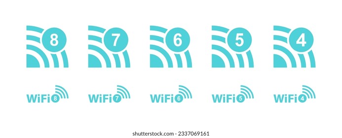 Wi-Fi 4, 5, 6 and 7 Generation button sign. Vector illustration